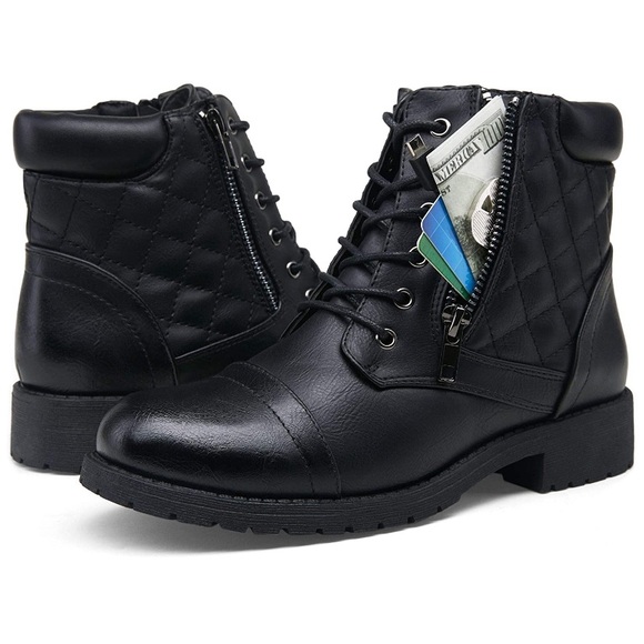 Black Quilted Ankle Boots Winter Low Heel Bootie - Picture 2 of 8